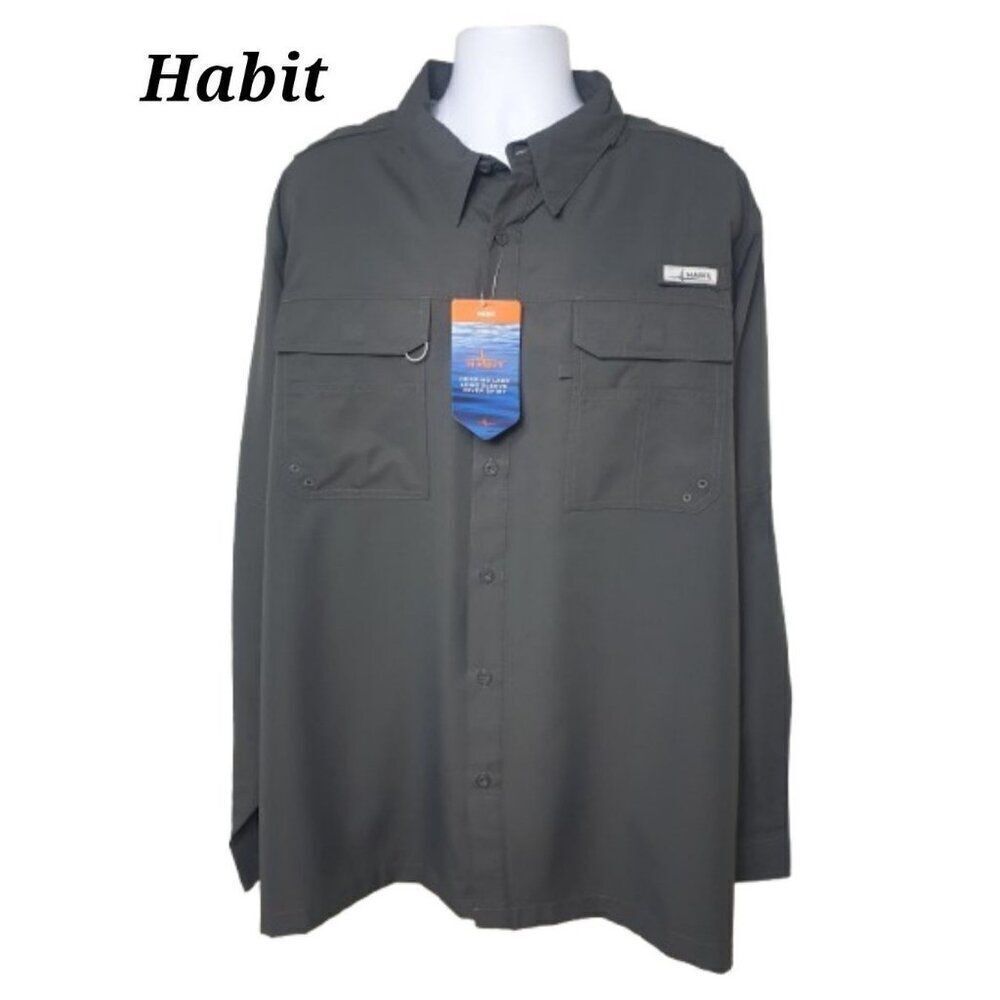 Habit Mens Long Sleeve Shirt 2XL Dark Gray Fishing Guide Shirt Solar-Factor